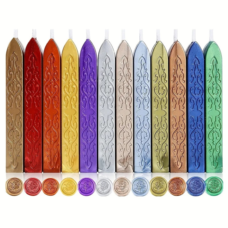 Wax Seal Stamp Kit - 12 шт./пакет, металлические разноцветные сургучные палочки